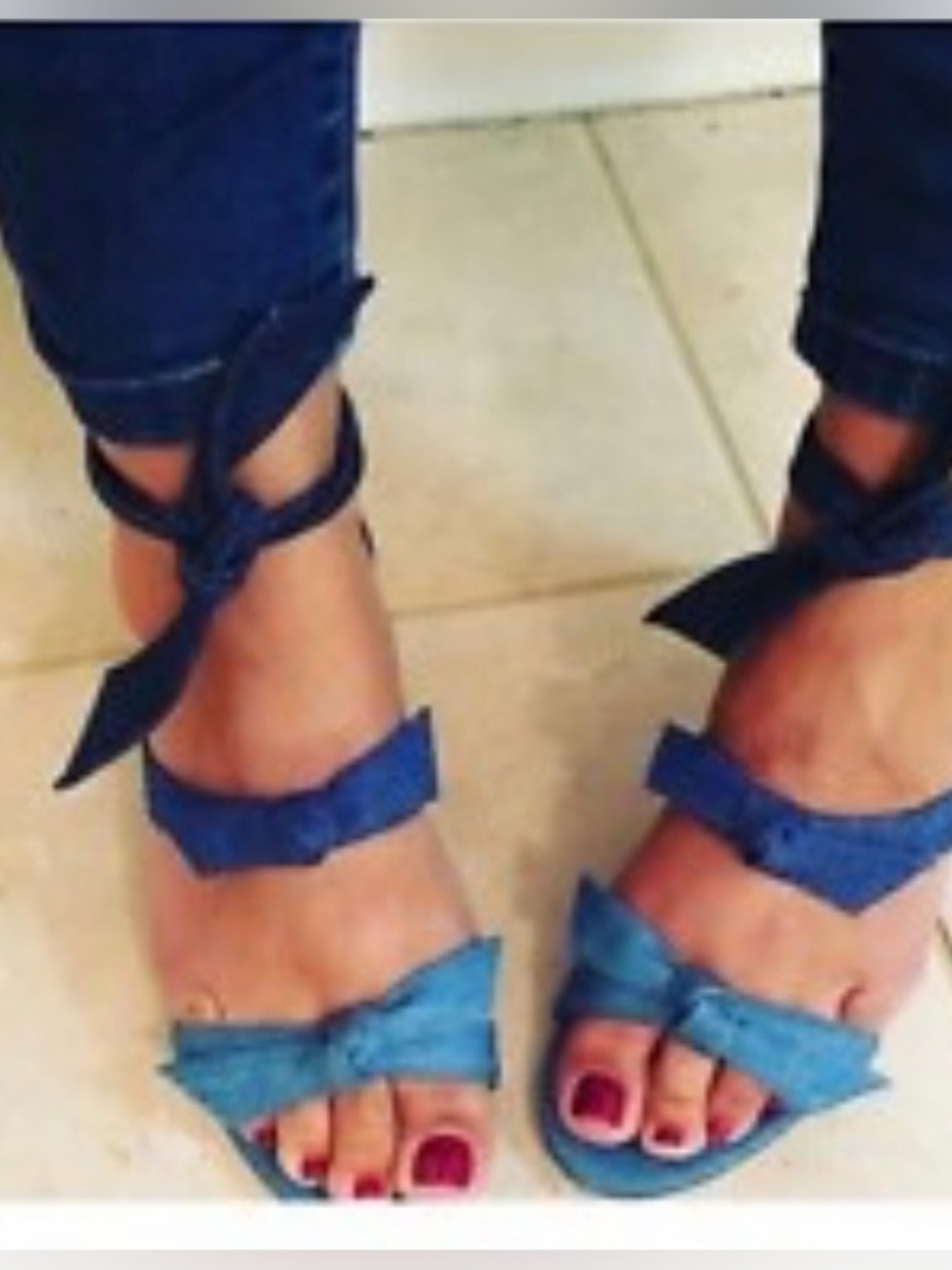 Alexandre Birman blue denim strappy knotted bow sandals size 40.5/9.5
